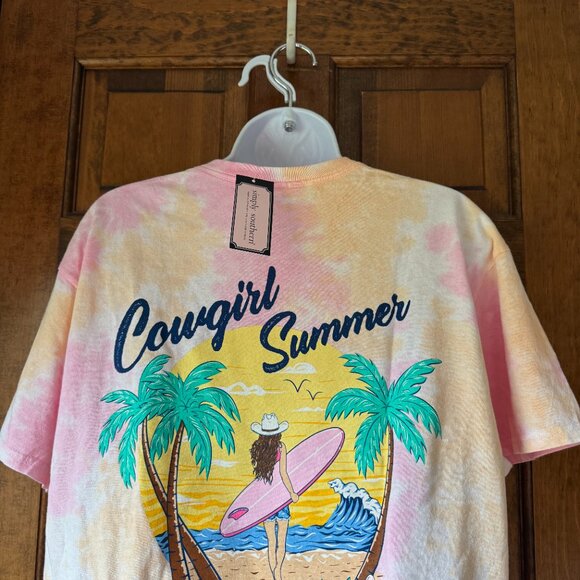 NWT Simply Southern Pink/Orange Tie Dyed "Cowgirl Summer" Short Sleeve Tee Large - Picture 11 of 13